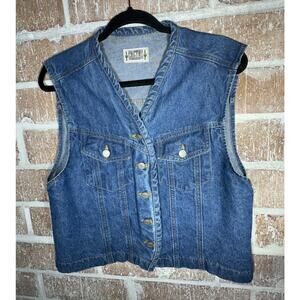 Women’s Cropped Denim Vest | Vintage 80s 90s Size 4/S Boho Prairie Cottagecore